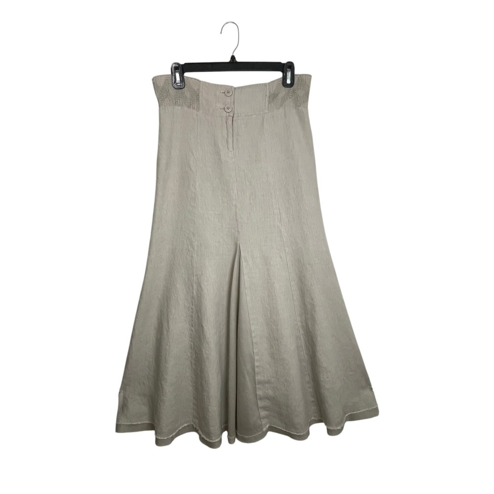 CAbi Size XS Beige Linen Maxi Skirt Embroidered Waist Boho Coastal Cottagecore